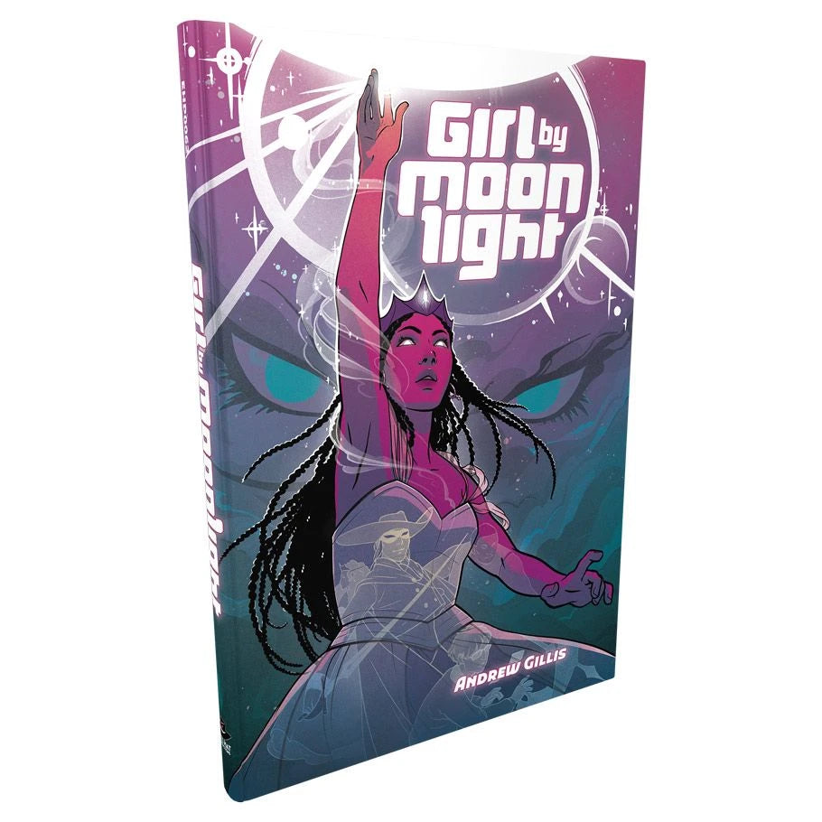 Girl by Moonlight RPG cover featuring a magical girl reaching toward a moonlit sky with cosmic art.