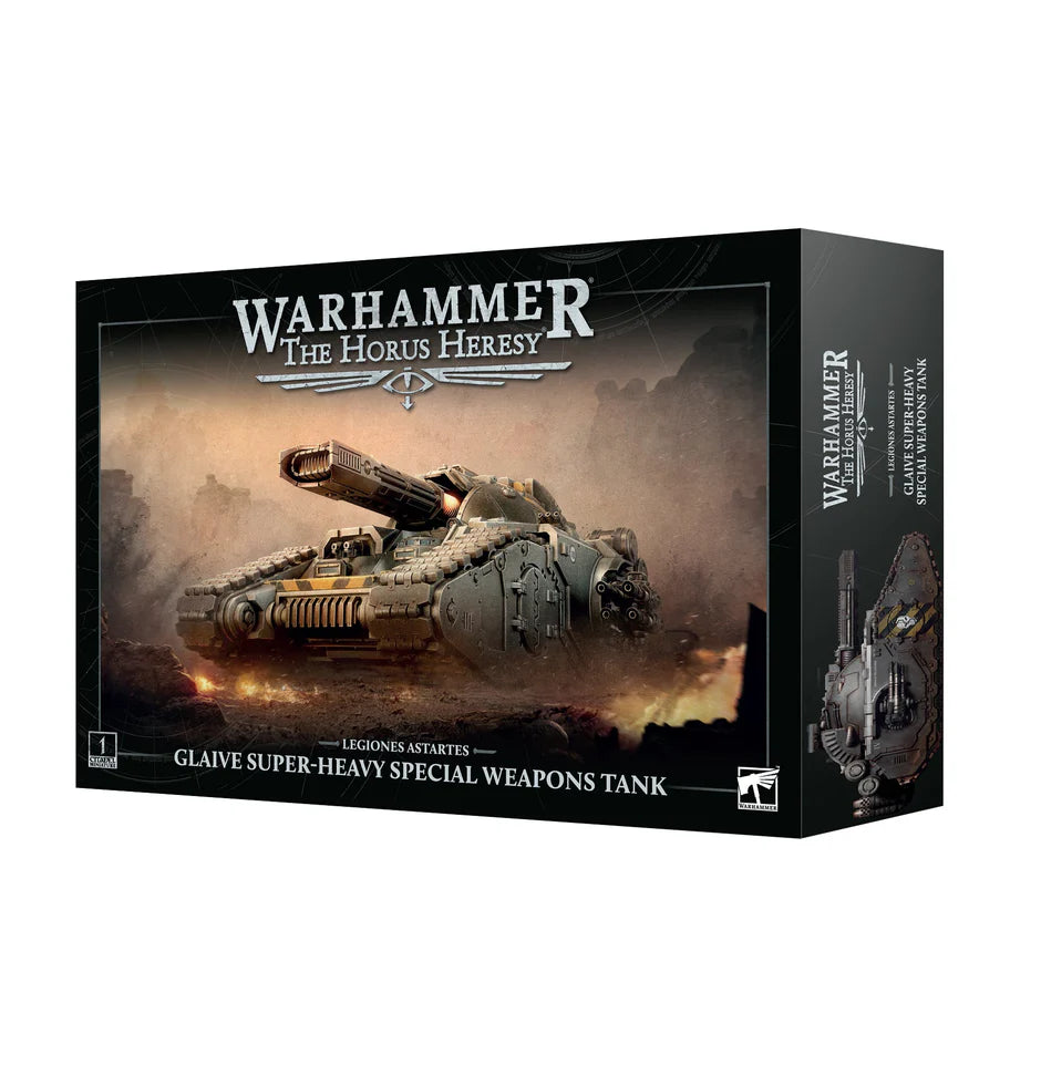 Horus Heresy Legiones Astartes Glaive Super-Heavy Special Weapons Tank box art with Astartes in battle.
