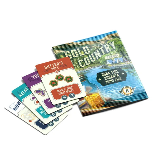 Gold Country: Bona Fide Bonanza Promo Pack with five illustrated board game cards.