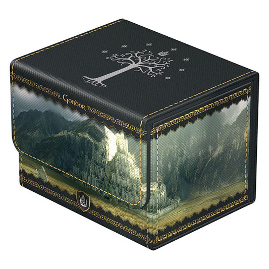 Black Sidewinder 100+ Xenoskin deck case featuring a white tree and gold-trimmed Lord of the Rings fortress design.