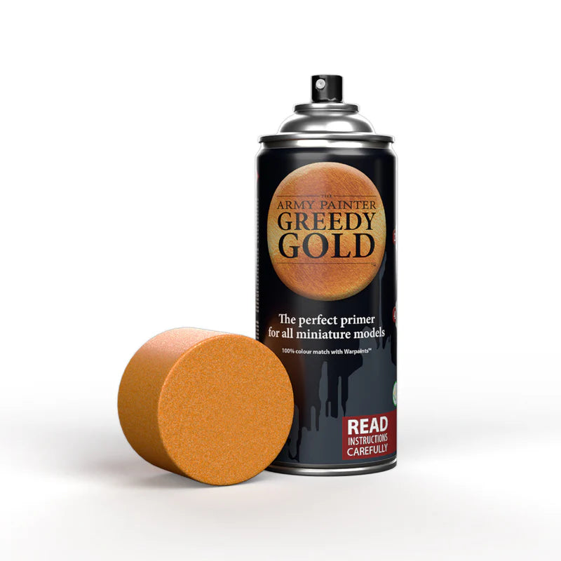 Colour Primer Army Painter spray can with gold cap, shown next to the can on a white background.