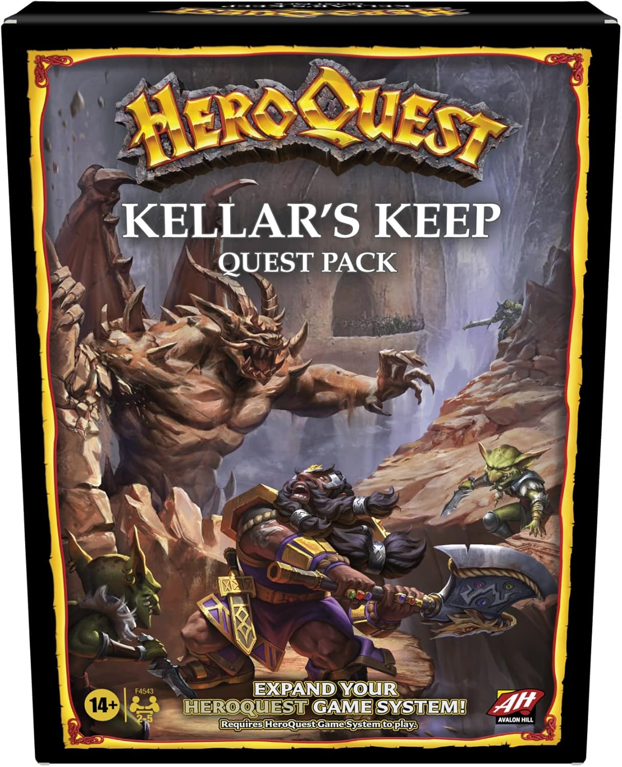 HeroQuest Kellars Keep Expansion box featuring heroes battling orcs underground to rescue the Emperor.