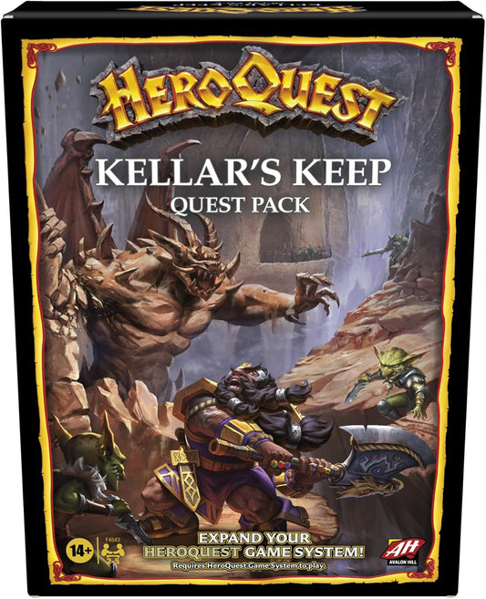 HeroQuest Kellars Keep Expansion box featuring heroes battling orcs underground to rescue the Emperor.