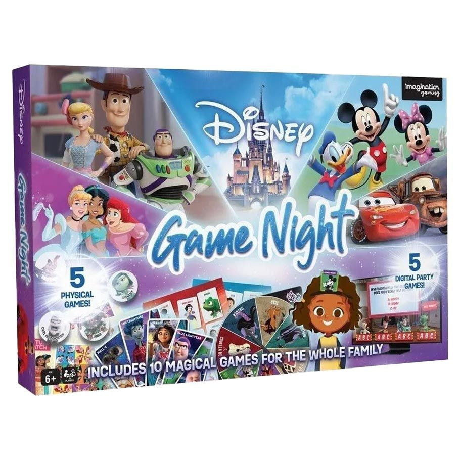 Disney Game Night set with 10 games featuring Mickey, Woody, and Elsa; for families with children ages 6 and up.