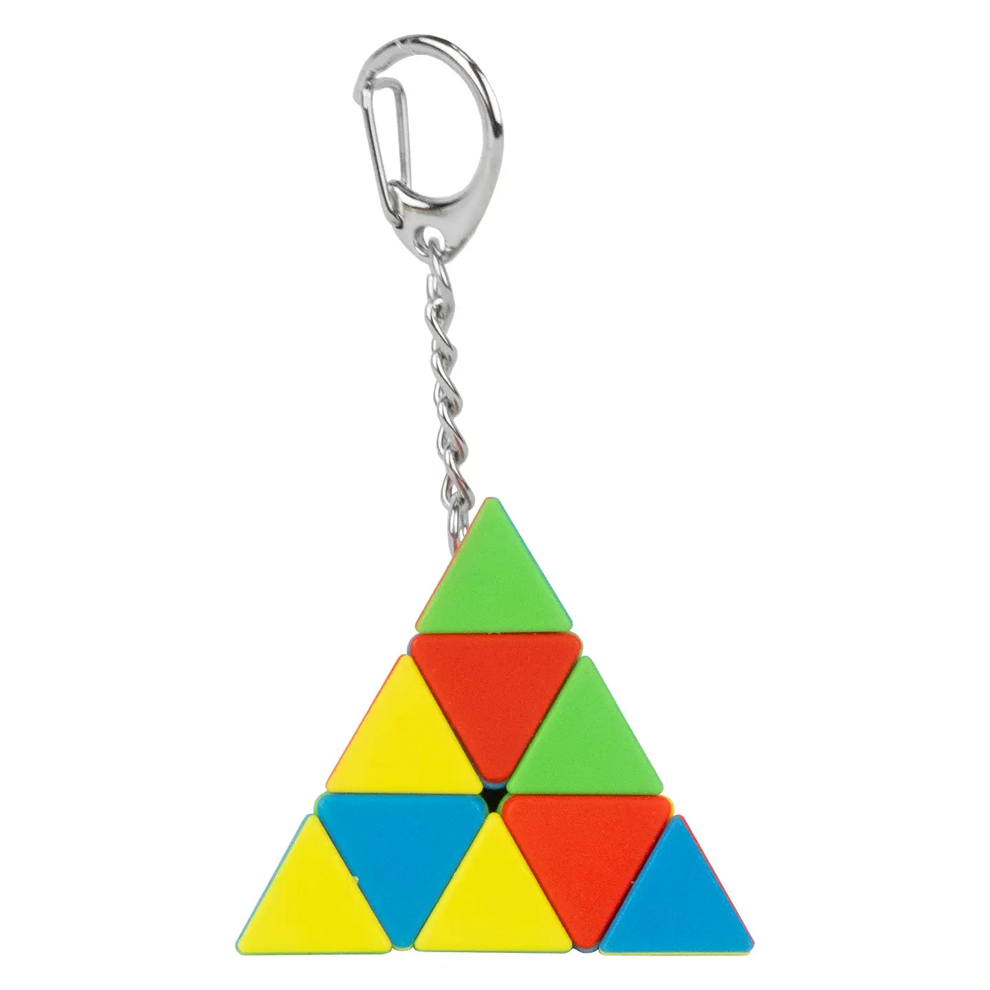 Inverse Trik Keychain Puzzle with red, yellow, green, and blue pieces on a metal chain and clasp.