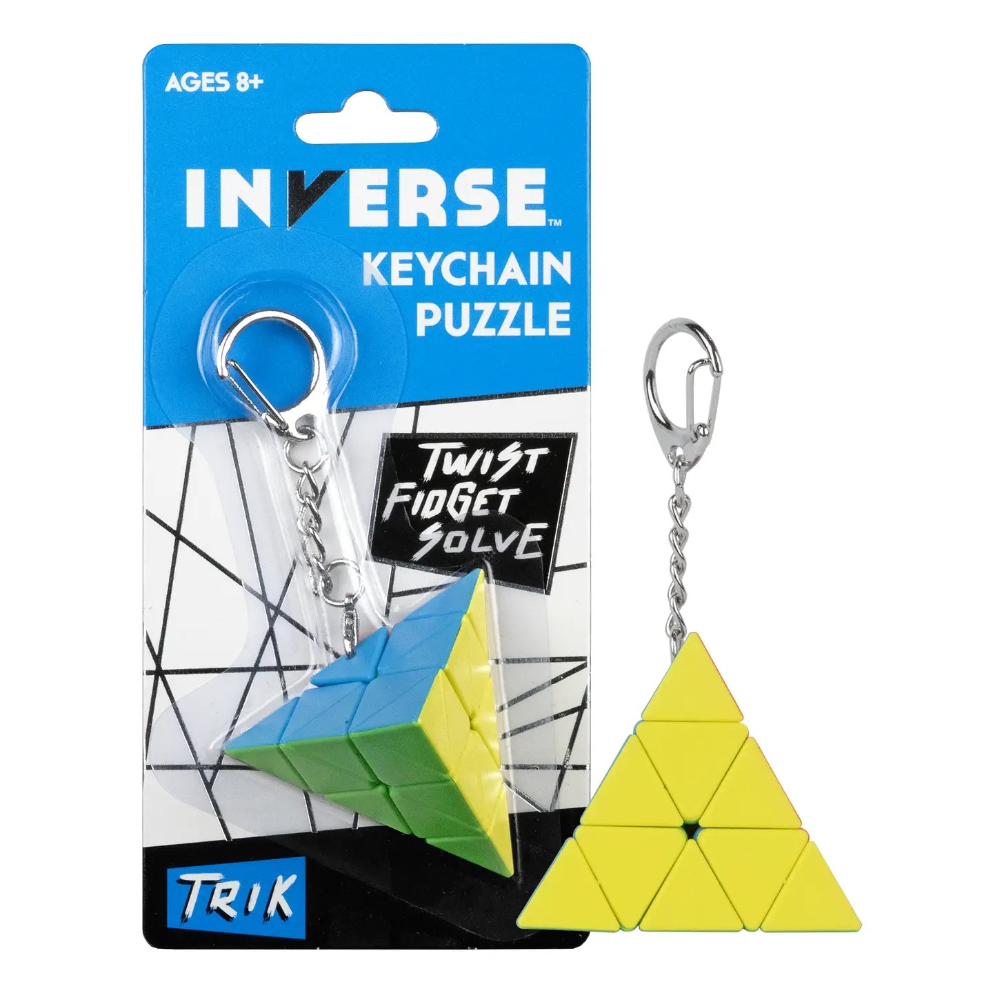 Inverse Trik Keychain Puzzle in yellow and green for ages 8+.