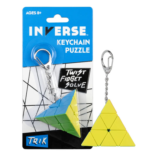 Inverse Trik Keychain Puzzle in yellow and green for ages 8+.