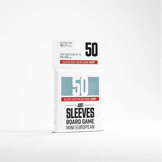 Just Sleeves Mini European 46x71mm card sleeves, pack of 50, for board games, compatible with Gamegenic Prime.