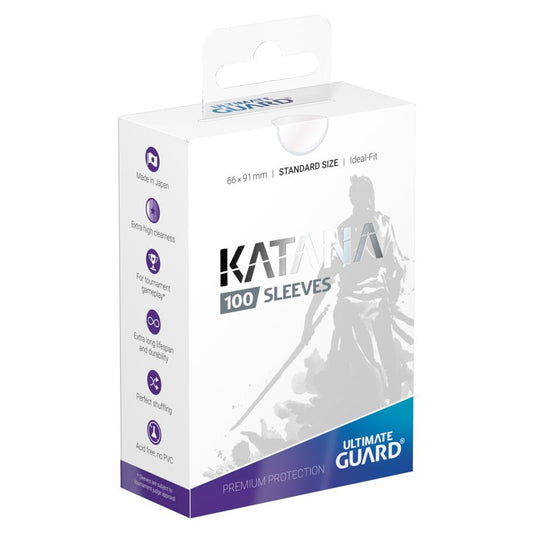Katana Sleeve 100ct with samurai graphic and purple accent for card protection.