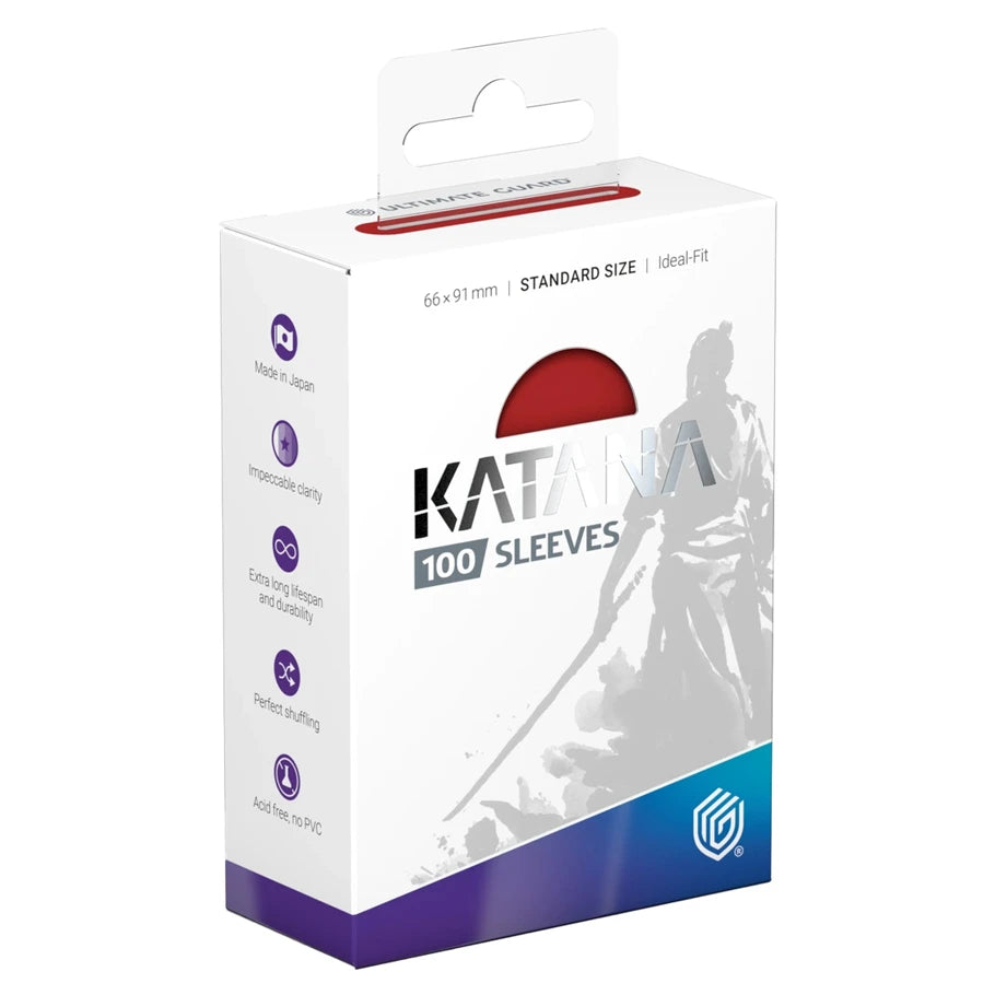 Katana Sleeve, 100 count, standard size, with samurai silhouette and premium card protection text on packaging.