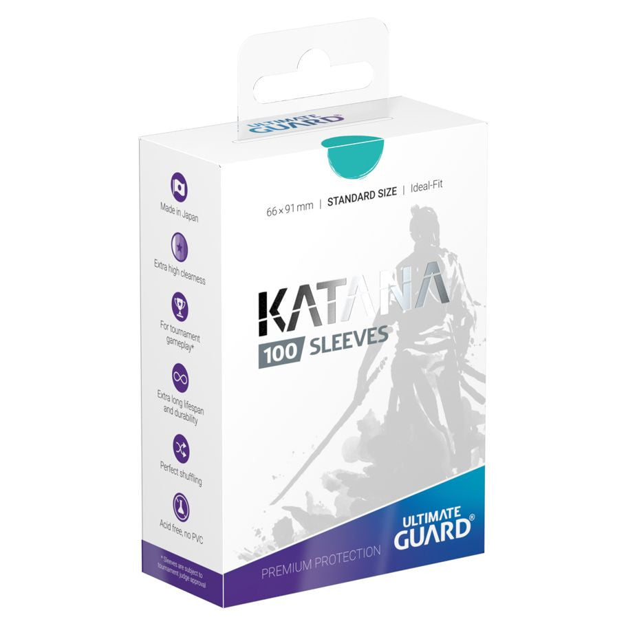 Katana Sleeve 100ct, white with purple accents and a samurai silhouette design.