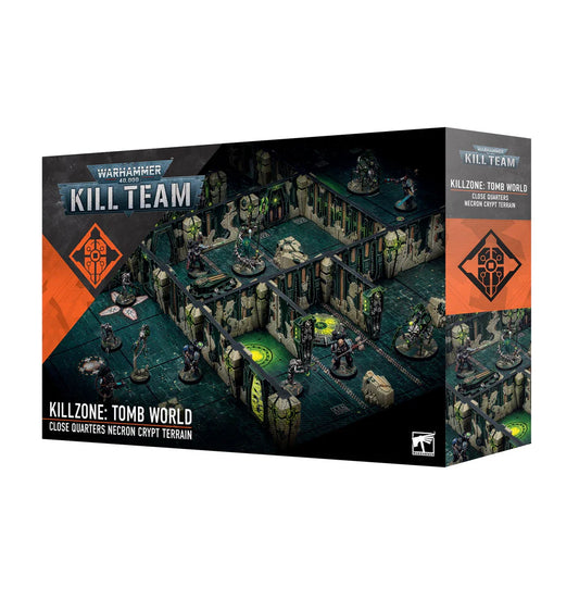 Kill Team: Killzone Tomb World box with modular Necron terrain pieces and miniatures displayed on the cover.