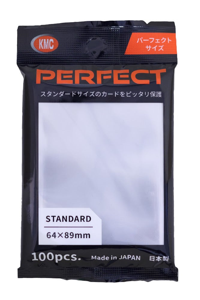 KMC Standard Perfect clear sleeves, 100 count, 64x89mm, 0.05mm thick, for standard cards, made in Japan.