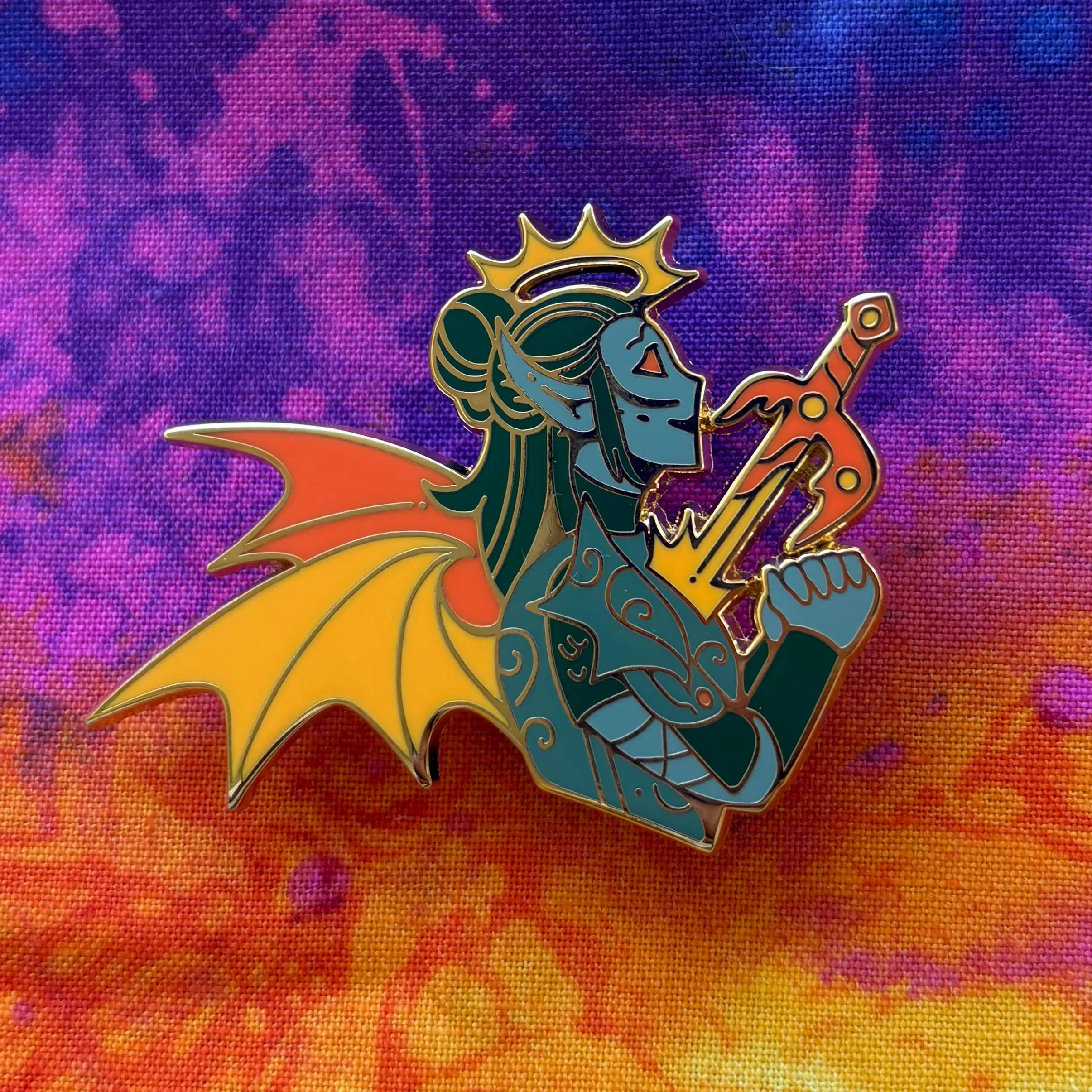 Laezel Dual Destinies Pin: Ascension variant with crowned, winged figure holding a sword.