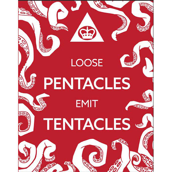The Laundry RPG 2e Operative’s Handbook poster, red background with white tentacles and crown-in-triangle emblem.