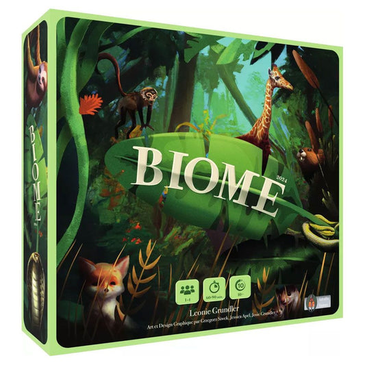 Biome board game box featuring forest animals and plants.