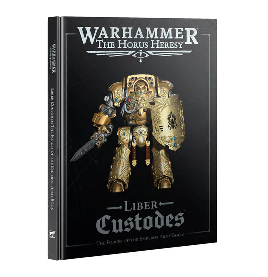 Horus Heresy - Liber Custodes (2026) book showing a Legio Custodes warrior in golden armor on the cover.