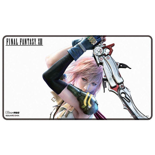 ULTRA PRO: FINAL FANTASY XIII: LIGHTNING PLAYMAT featuring Lightning wielding a large sword, logo at top left.