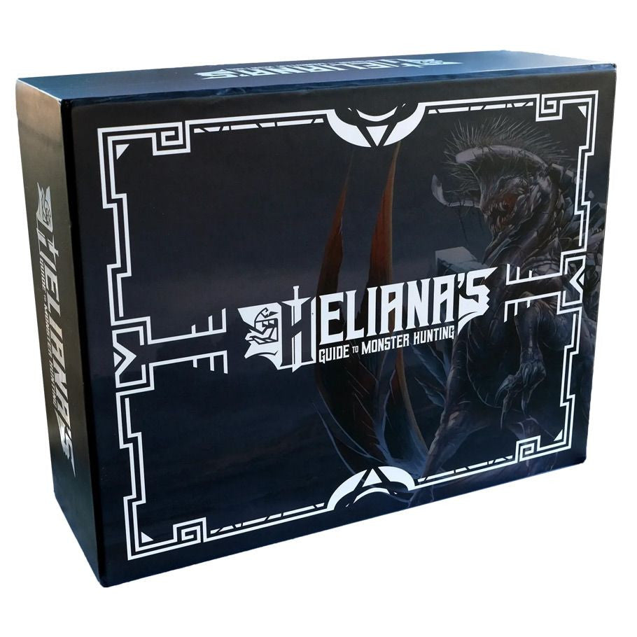 Helianas Guide to Monster Hunting: Core Box (5e), black box edition featuring 5E monster hunts and shadowy creature art.