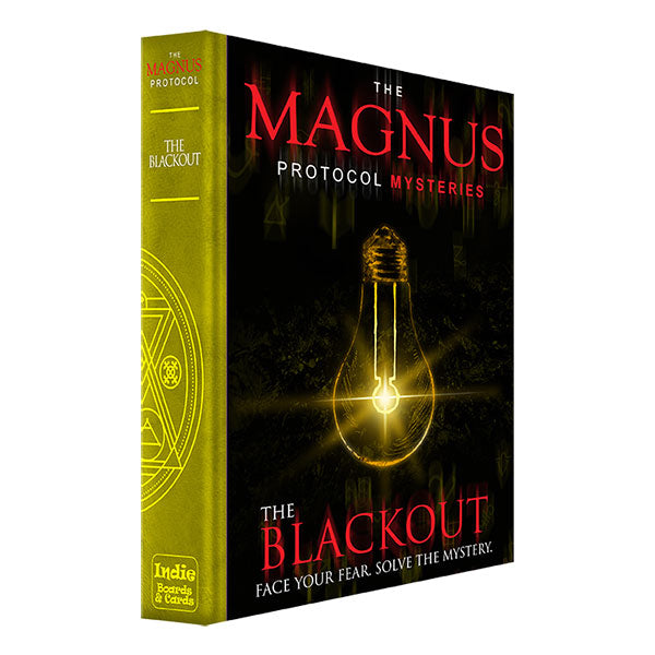 Magnus Protocol Mysteries: Blackout supernatural mystery game with a glowing light bulb on a dark background.