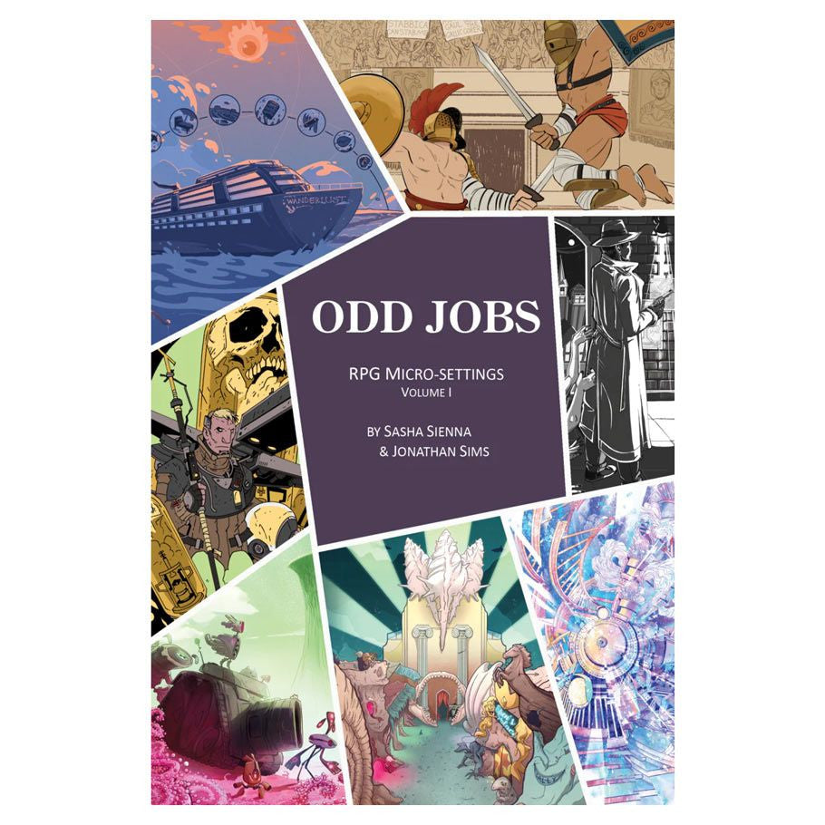 Odd Jobs: RPG Micro-Settings with illustrated adventure scenes around the title box.