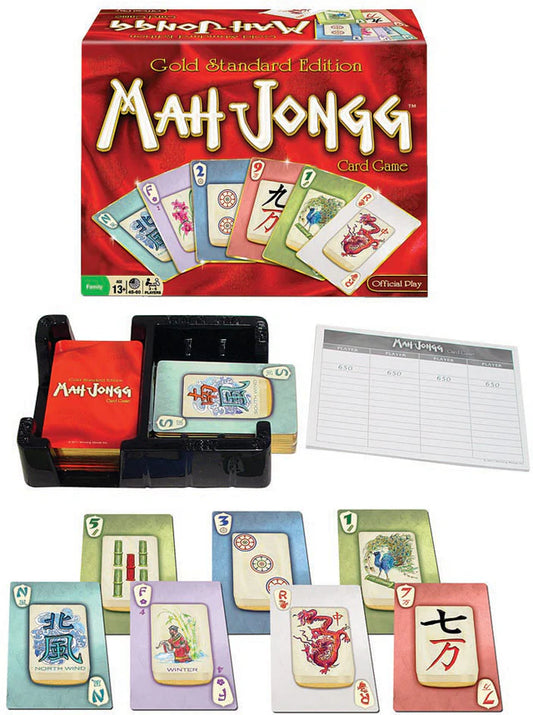 Mah Jongg set with custom cards, scorepad, storage tray, and Gold Standard Edition box.