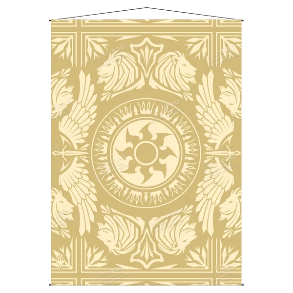 Magic: The Gathering Plains Wall Scroll with gold lion heads, wings, and sun motif. Officially licensed.