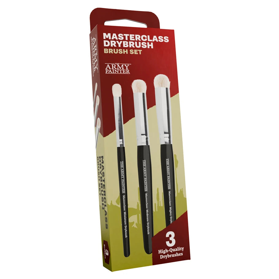 Army Painter Masterclass Drybrush Set with three goat hair brushes for miniature and model detailing.