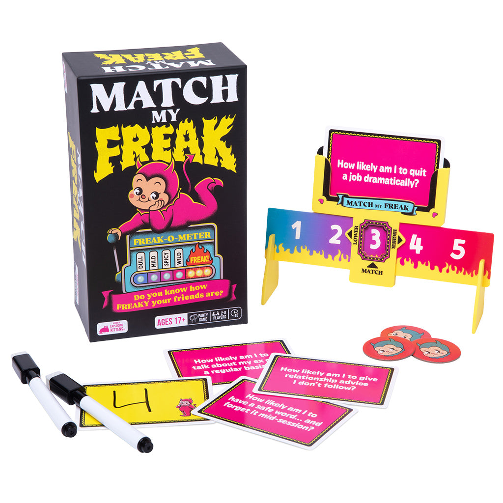 Match My Freak card and token adult party game for couples.
