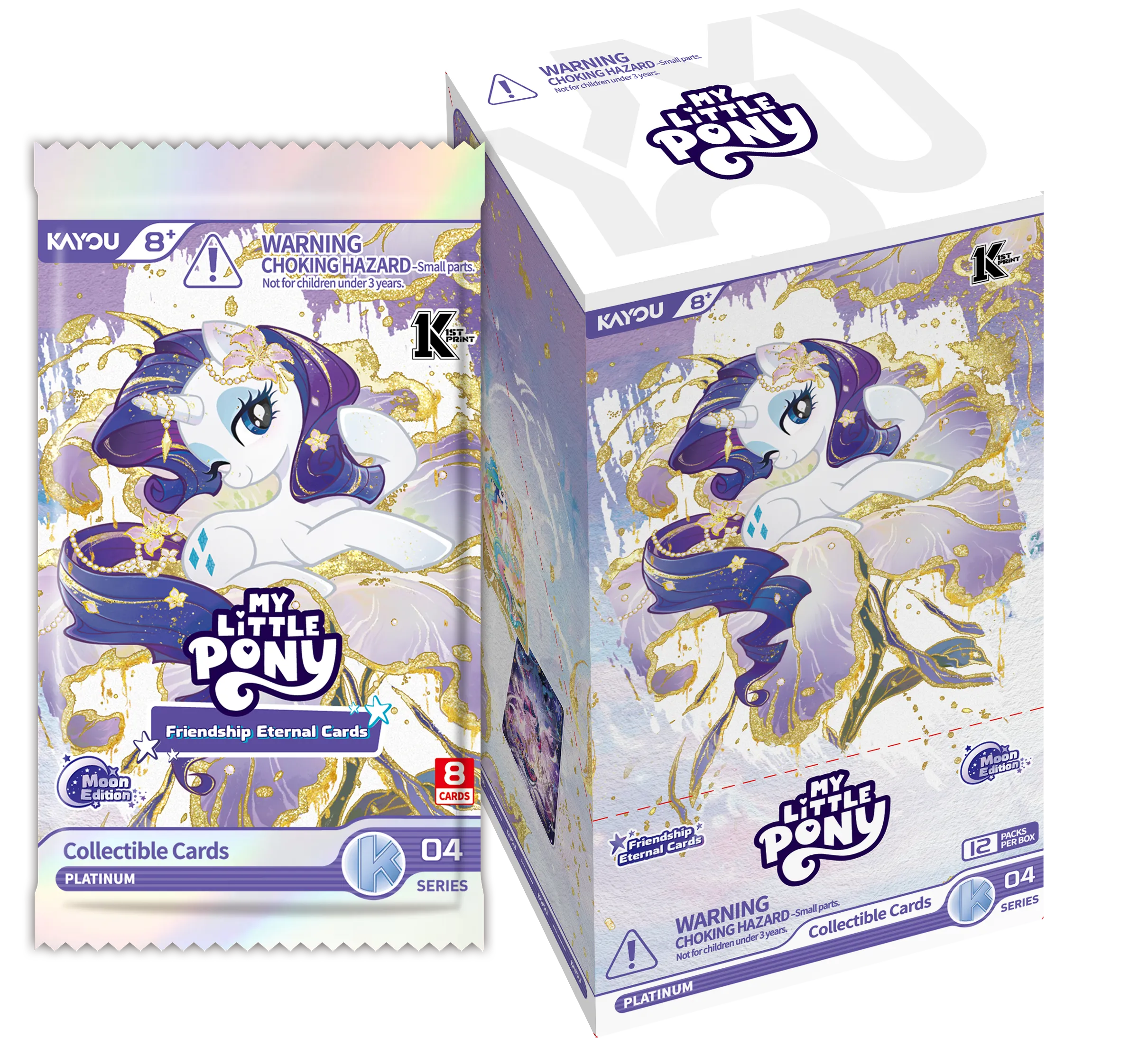 My Little Pony TCG: Friendship Eternal, Moon Edition Series 4 foil pack display and animated pony display box.