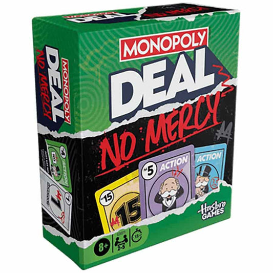 Monopoly Deal: No Mercy family card game by Hasbro Games in a colorful box.