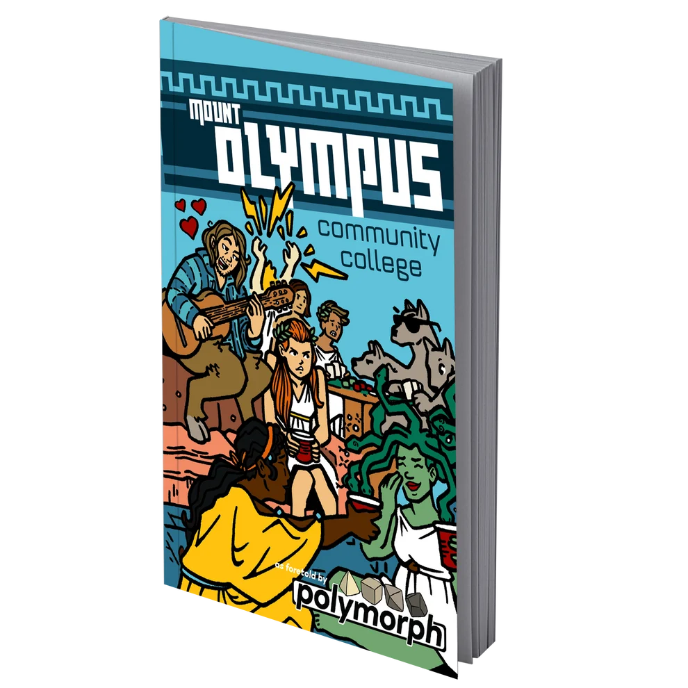 Mount Olympus Community College comic cover featuring gods and monsters at a mythical school.