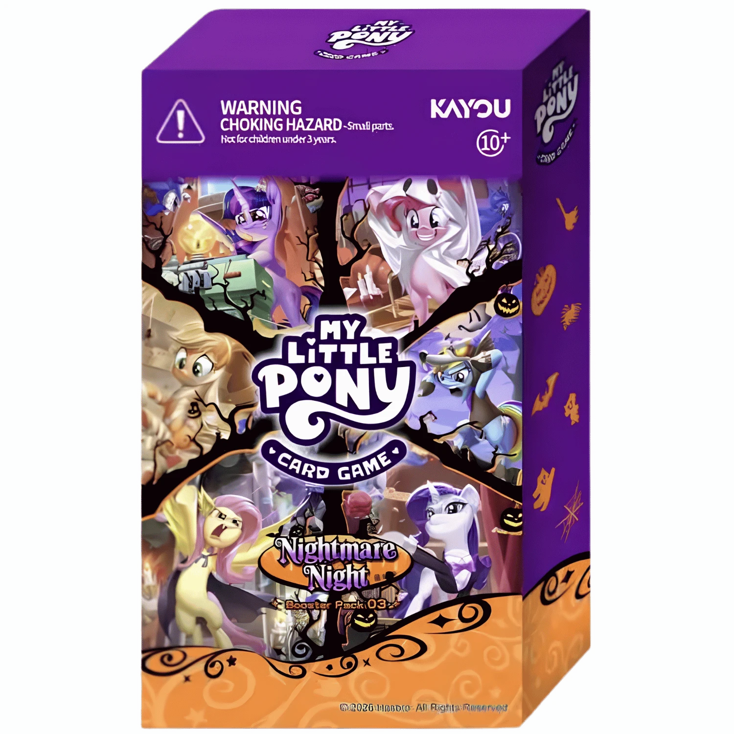 My Little Pony TCG Nightmare Night 5-Pack Collector Box with pony cards and Halloween-themed designs.