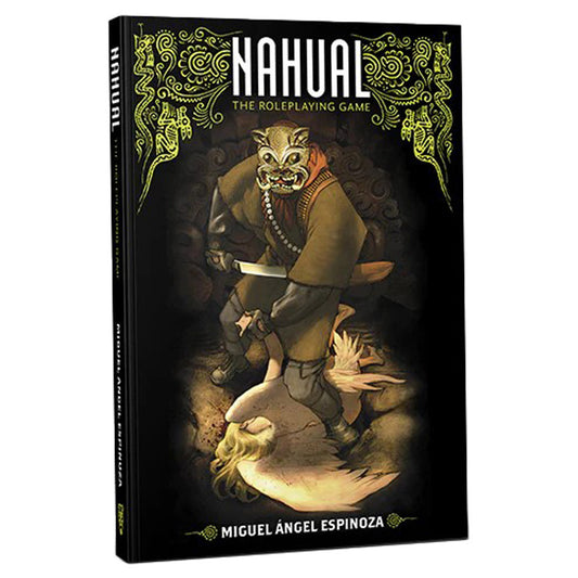Nahual Core Book Softcover cover featuring a masked figure with a sword above a winged beast.
