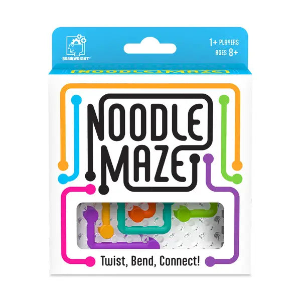 Noodle Maze brain teaser puzzle in a box with a window showing colorful, twistable plastic pieces.