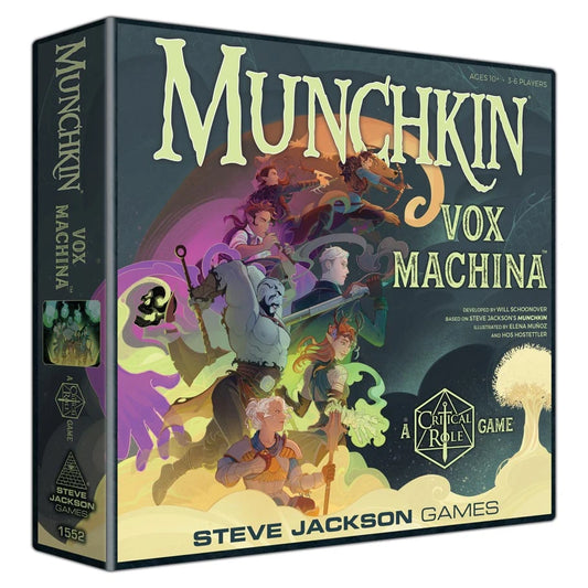 Box of Munchkin Vox Machina: A Critical Role Game with Exandria heroes on the cover.