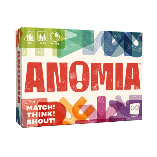 Anomia Refresh party card game for ages 10+, 3–6 players, 15+ minutes.
