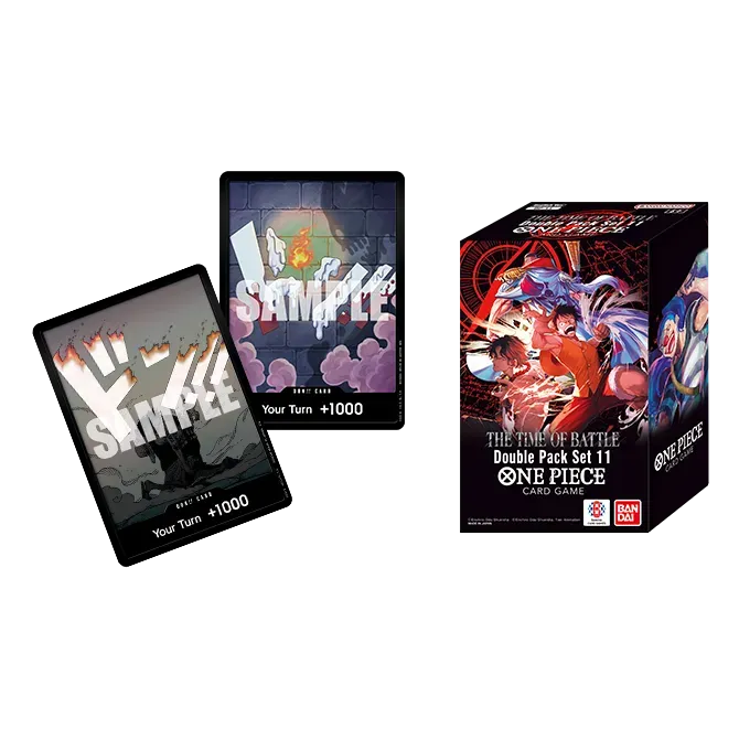 Double Pack Set Vol. 11 [OP16-11] box with two trading cards labeled SAMPLE.