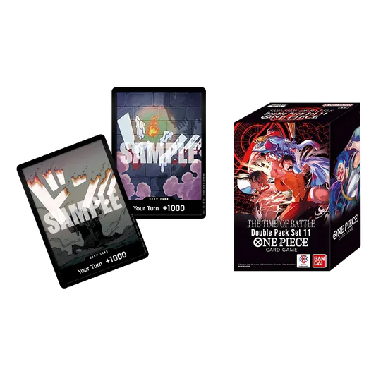 Double Pack Set Vol. 11 [OP16-11] box with two trading cards labeled SAMPLE.