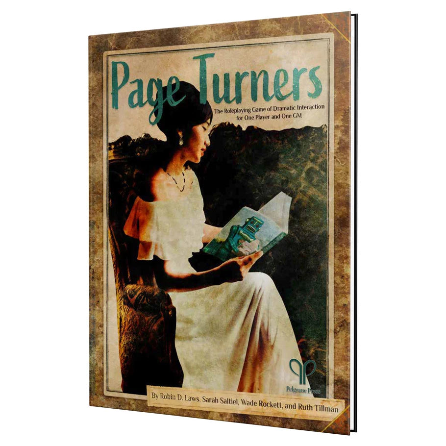 Page Turners book cover showing a woman in vintage clothing reading.