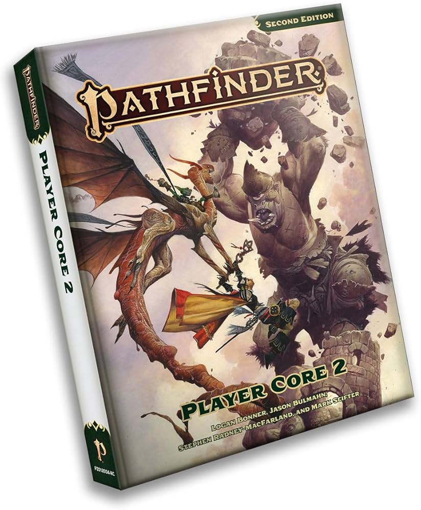 Pathfinder 2nd Edition: Player Core 2 cover featuring a dragon, armored hero, and giant creature in battle.