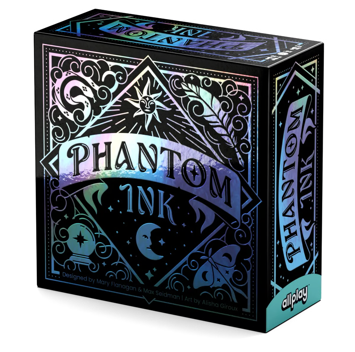 Phantom Ink box with holographic finish, arcane symbols, and crescent moon design.