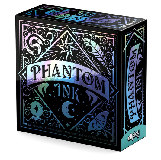 Phantom Ink box with holographic finish, arcane symbols, and crescent moon design.