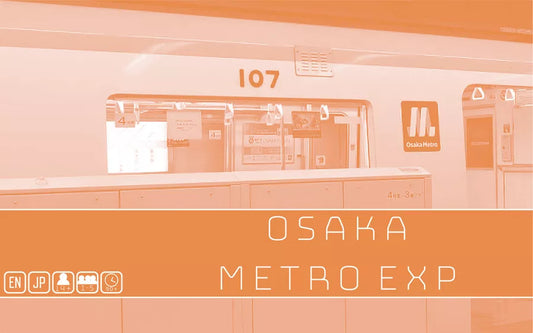 Tokyo Metro Osaka Expansion train at station platform with transit icons displayed.