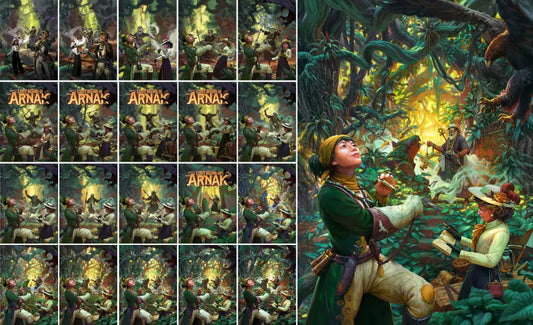 Lost Ruins of Arnak: Expedition Leaders game with fantasy jungle, explorers, and magical plants on the left.
