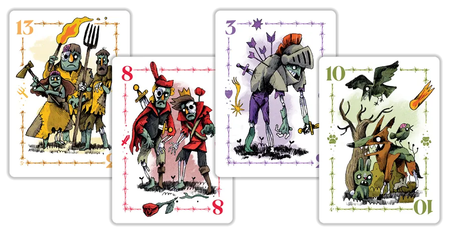 The Zombie Princess Deluxe Edition with four cartoon playing cards featuring zombie, animal, and medieval themes.