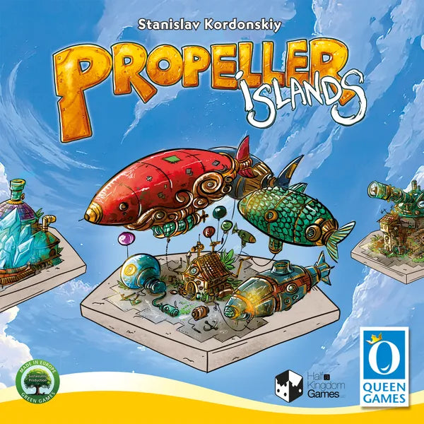 Propeller Islands product cover with flying fish airships and floating islands.