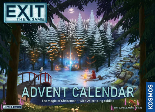 EXIT: Advent Calendar- The Magic of Christmas box displaying snowy forest, glowing lights, frozen pond, and campfire scene.