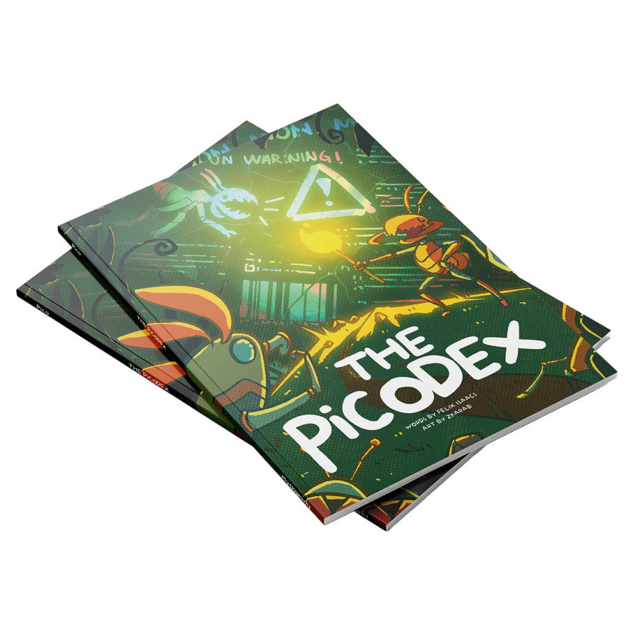 Two stacked Pico RPG: Picodex books featuring a Pico robot and character options on the cover.
