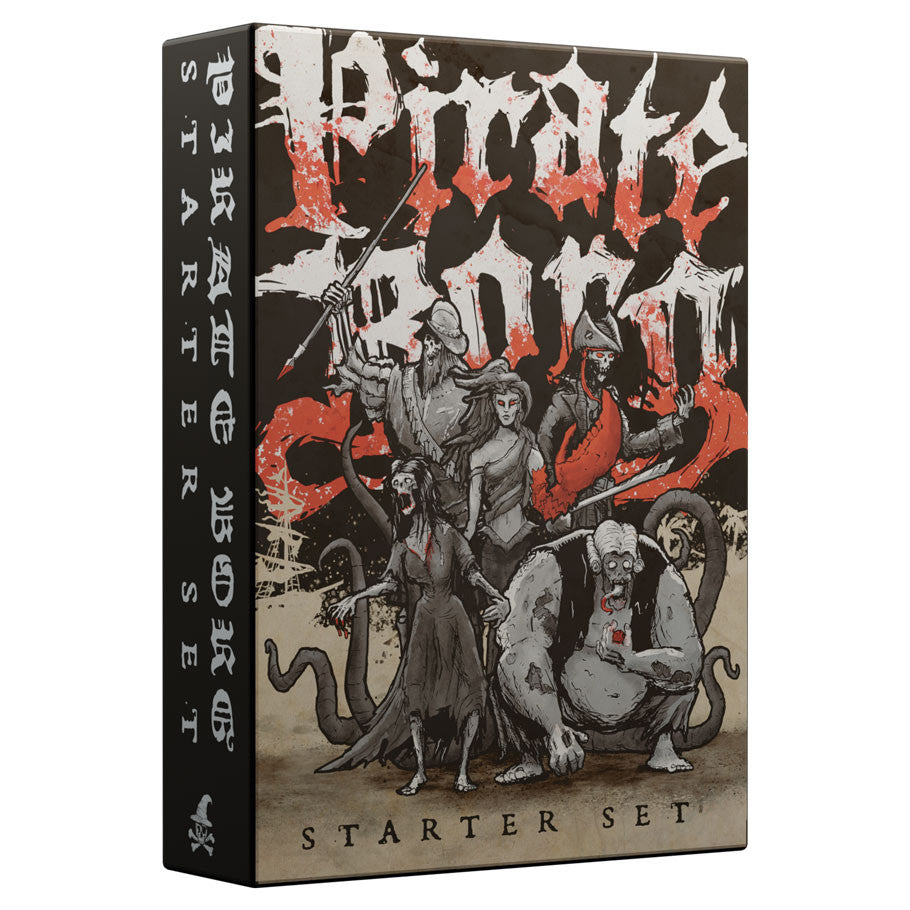Pirate Borg Starter Set box featuring pirates and a monster in a dark, gritty illustration style.